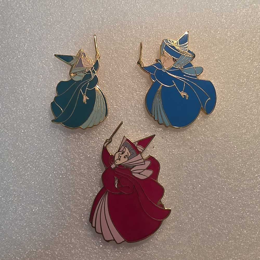 Disney Fairy Godmother Brooch Set - Teal, Blue, Red